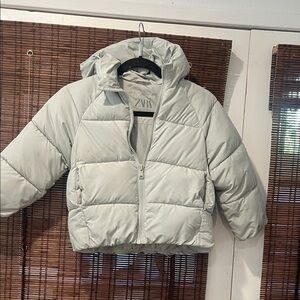 Zara Kids Pale Gray Hooded Puffer Jacket